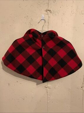 Kids Hooded Buffalo Plaid Cape in Red and Black